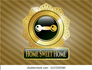  Golden emblem with dumbbell icon and Home Sweet Home text inside