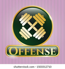  Golden emblem with dumbbell icon and Offense text inside