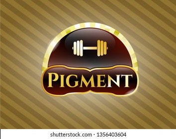  Golden emblem with dumbbell icon and Pigment text inside