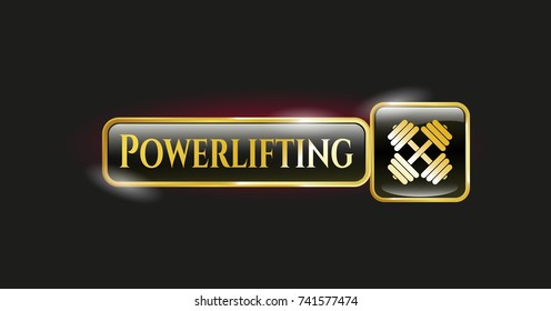  Golden emblem with dumbbell icon and Powerlifting text inside