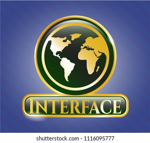  Golden emblem with earth icon and Interface text inside