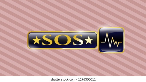  Golden emblem with electrocardiogram icon and SOS text inside