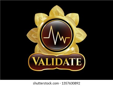  Golden emblem with electrocardiogram icon and Validate text inside