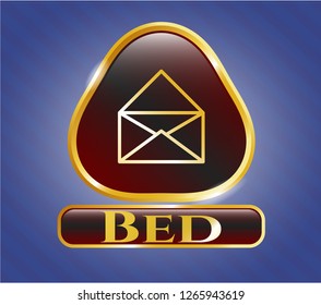  Golden emblem with envelope icon and Bed text inside