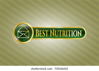  Golden emblem with envelope icon and Best Nutrition text inside