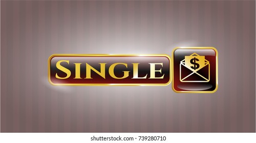  Golden emblem with envelope with paper with money symbol inside icon and Single text inside