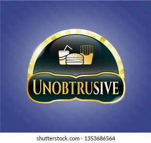  Golden emblem with fast food icon and Unobtrusive text inside