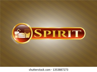  Golden emblem with fast food icon and Spirit text inside