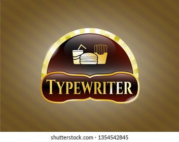  Golden emblem with fast food icon and Typewriter text inside