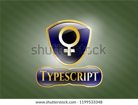  Golden emblem with female icon and Typescript text inside