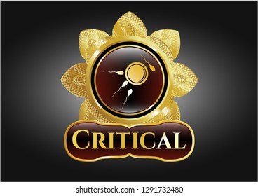  Golden emblem with fertilization icon and Critical text inside