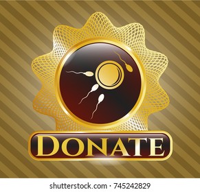  Golden emblem with fertilization icon and Donate text inside
