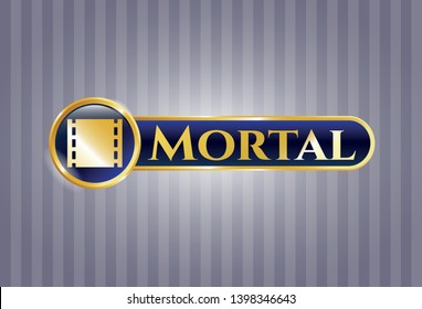  Golden emblem with film icon and Mortal text inside