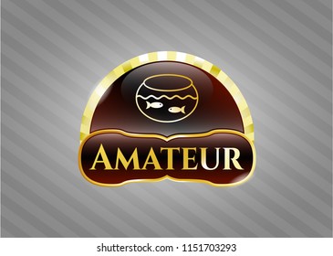  Golden emblem with fishbowl with fish icon and Amateur text inside