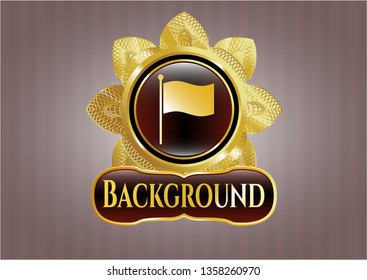  Golden emblem with flag icon and Background text inside