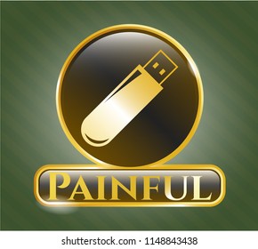  Golden emblem with flash drive icon and Painful text inside