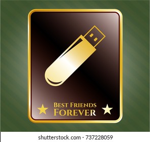  Golden emblem with flash drive icon and Best Friends Forever text inside