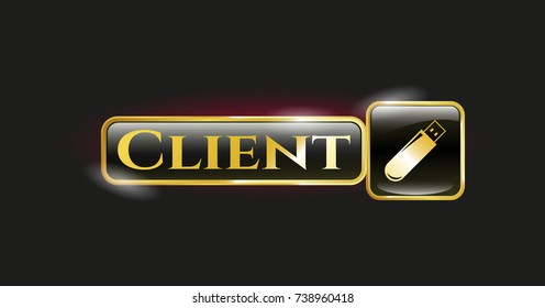  Golden emblem with flash drive icon and Client text inside
