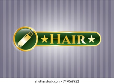  Golden emblem with flash drive icon and Hair text inside