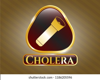  Golden emblem with flashlight icon and Cholera text inside