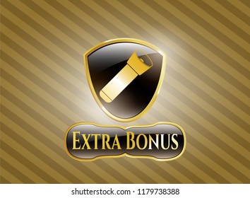  Golden emblem with flashlight icon and Extra Bonus text inside