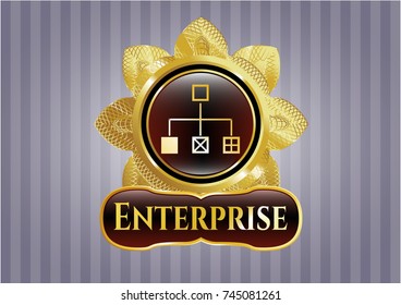  Golden emblem with flowchart icon and Enterprise text inside