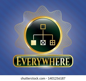  Golden emblem with flowchart icon and Everywhere text inside