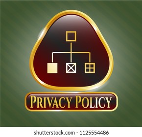  Golden emblem with flowchart icon and Privacy Policy text inside