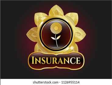  Golden emblem with flower icon and Insurance text inside