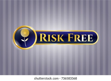  Golden emblem with flower icon and Risk Free text inside