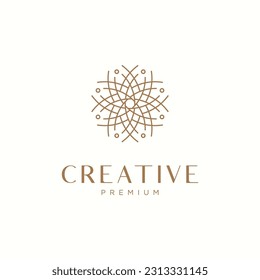 Golden emblem with flowers in circle shape. It can be used for the jewelry, beauty and fashion industries.