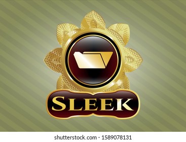  Golden emblem with folder icon and Sleek text inside
