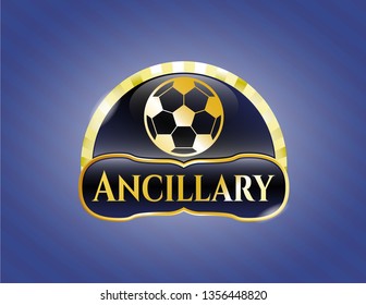  Golden emblem with football ball icon and Ancillary text inside