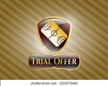  Golden emblem with football field icon and Trial Offer text inside