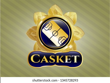  Golden emblem with football field icon and Casket text inside