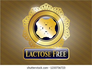  Golden emblem with four leaf clover icon and Lactose Free text inside