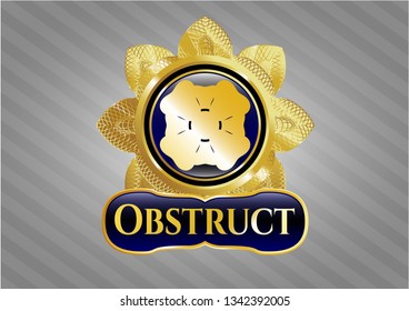  Golden emblem with four leaf clover icon and Obstruct text inside