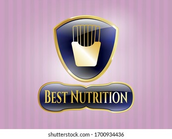  Golden emblem with fries icon and Best Nutrition text inside