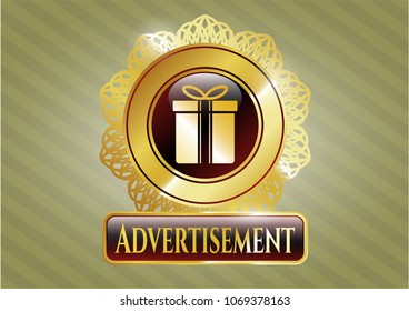  Golden emblem with gift box icon and Advertisement text inside