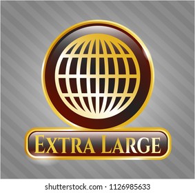  Golden emblem with globe, website icon and Extra Large text inside