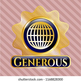 Golden emblem with globe, website icon and Generous text inside