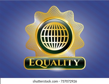  Golden emblem with globe, website icon and Equality text inside