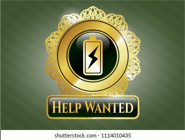  Golden emblem  Gold emblem with battery charging icon and Help Wanted text insidewith battery charging icon and Help Wanted text inside