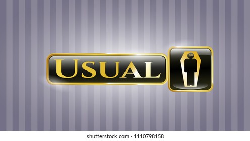  Golden emblem  Gold emblem with dead man in his coffin icon and Usual text insideor badge with dead man in his coffin icon and Usual text inside