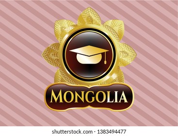  Golden emblem with graduation cap icon and Mongolia text inside