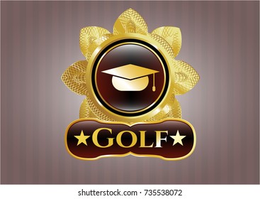  Golden emblem with graduation cap icon and Golf text inside