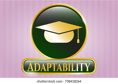  Golden emblem with graduation cap icon and Adaptability text inside