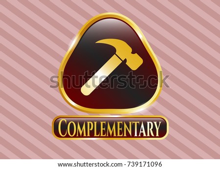  Golden emblem with hammer icon and Complementary text inside