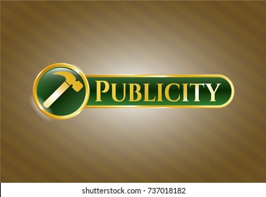  Golden emblem with hammer icon and Publicity text inside