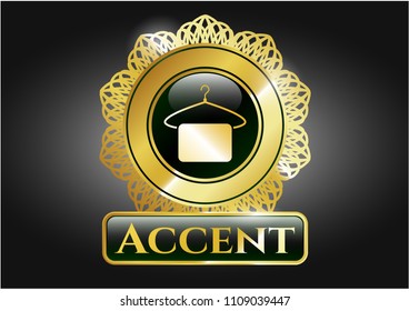  Golden emblem with hanger with towel icon and Accent text inside